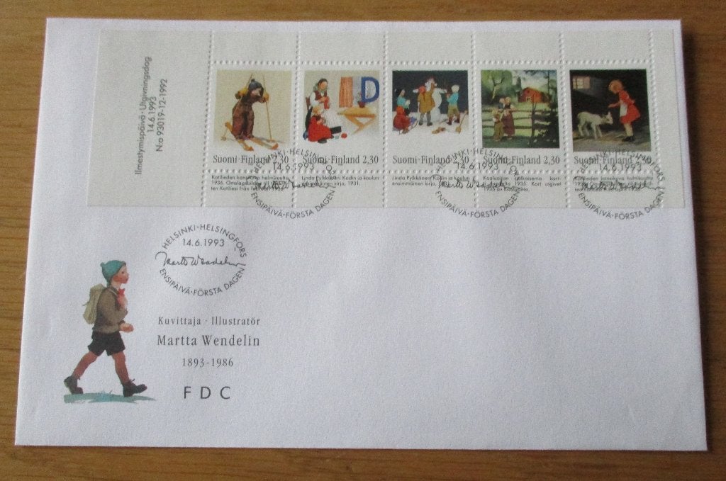 Finland, FDC serie Illustraties van Martta Wendelin, 1993, Ophalen of Verzenden, Finland, Gestempeld