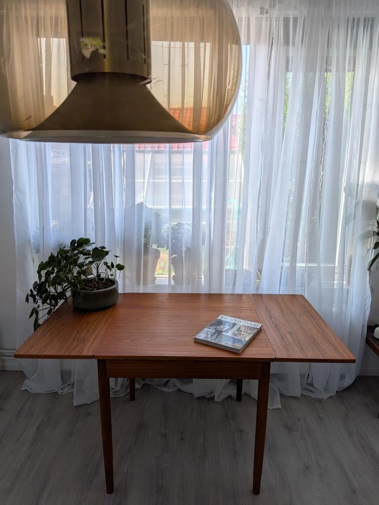 Vintage blond teak 60s ext. dining table, Ophalen, Rechthoekig, 50 tot 100 cm