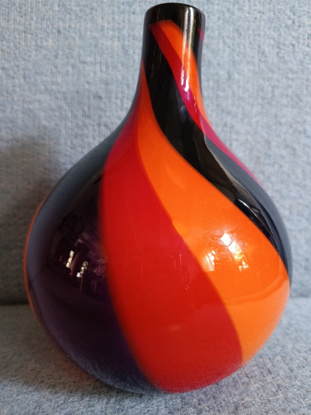 Murano Vaas 70s Mondgeblazen Glas Oranje Rood Paars sticker, Ophalen of Verzenden