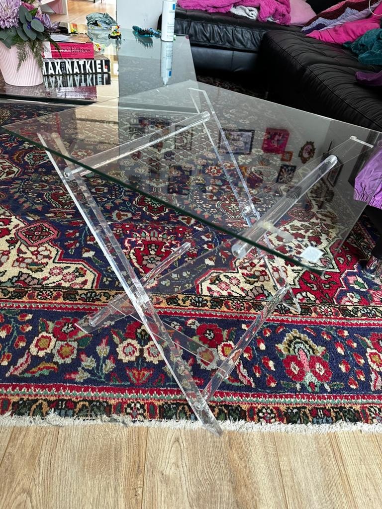 Vintage glazen bijzettafeltje, Huis en Inrichting, Ophalen of Verzenden, Zo goed als nieuw, Rond, 50 tot 100 cm