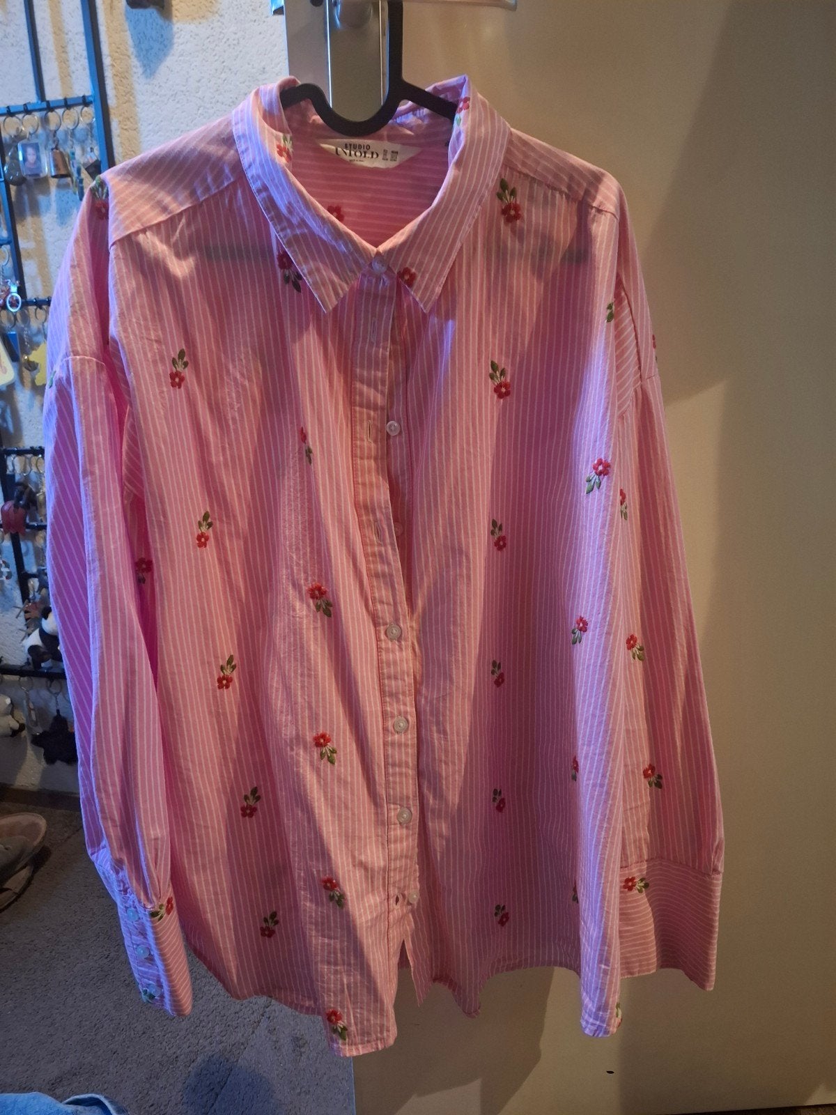 Roze wit gestreepte blouse met roosjes, maat 46/48, Kleding | Dames, Maat 46/48 (XL) of groter, Ulla Popken, Ophalen of Verzenden