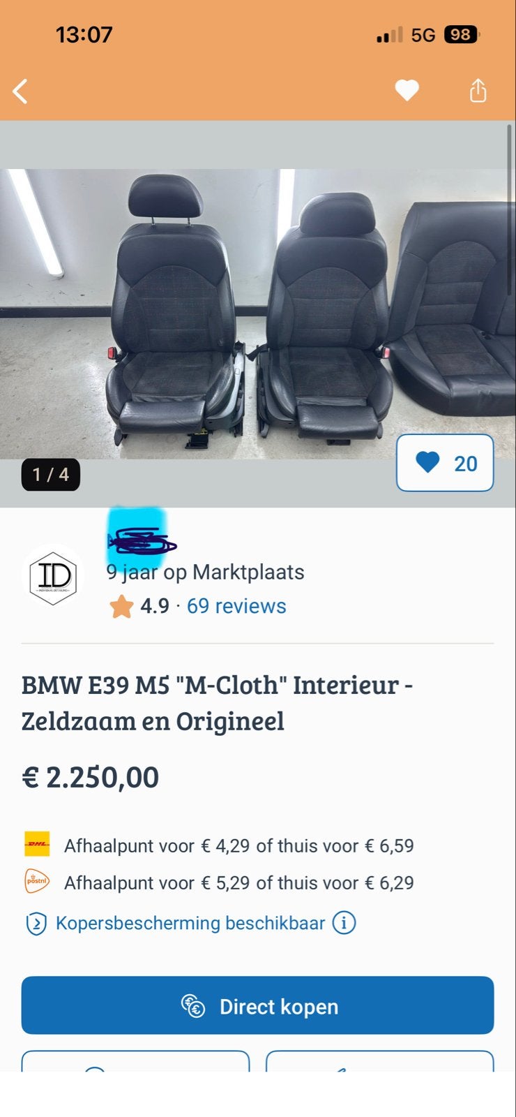 Oplichter actief trap er niet inBMW E39 M5 stoelen interieur, Ophalen of Verzenden