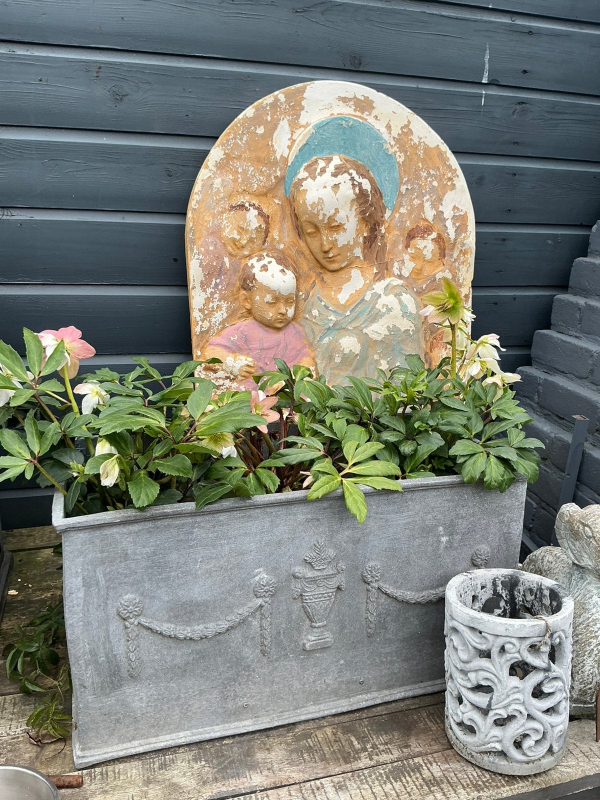2 prachtige grote zink loden bloembakken, Antiek en Kunst, Ophalen