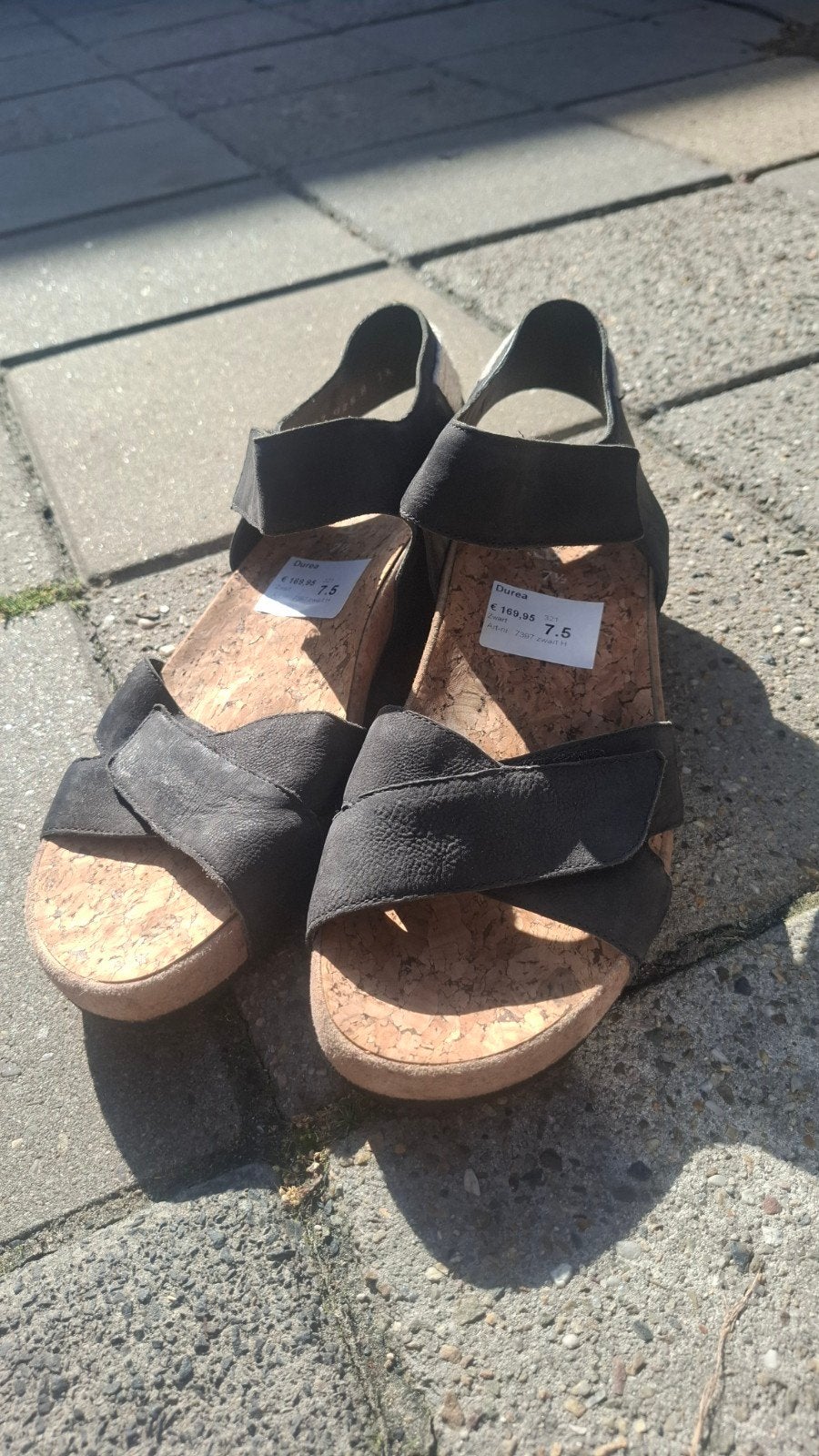 Durea sandalen met kurken zool, maat 7.5 (41), Durea, Zwart, Zo goed als nieuw, Sandalen of Muiltjes