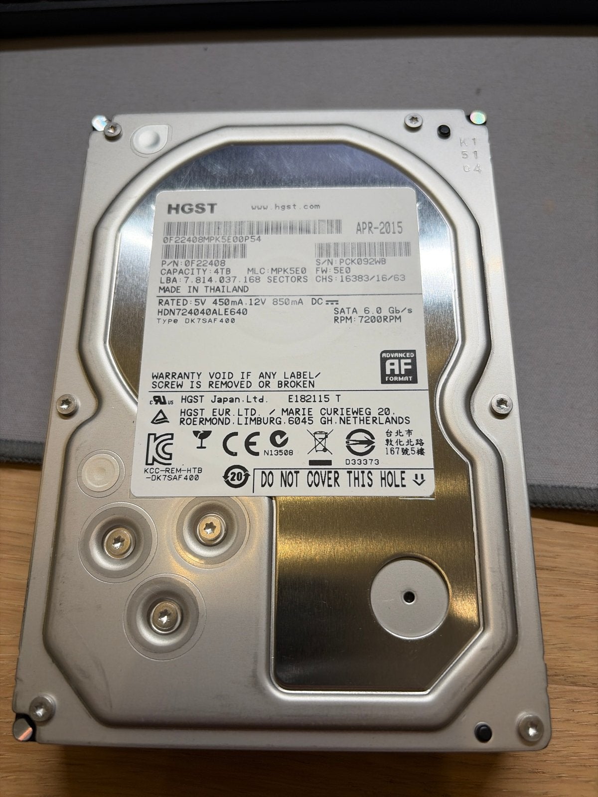 HGST 4TB HDD SATA 6.0 Gb/s 7200RPM Harde Schijf, Intern, Gebruikt, Verzenden, Desktop