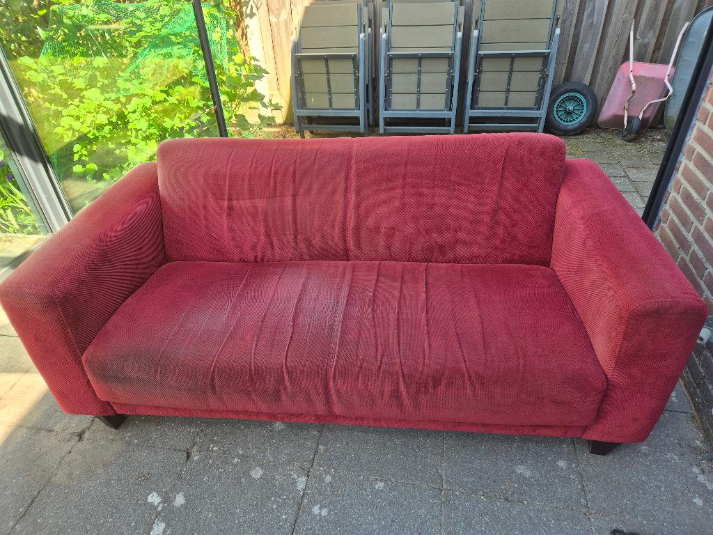 Bank, 2 en 2 1/2 zits, rood, stof, Ophalen, Gebruikt, 150 tot 200 cm, 75 tot 100 cm