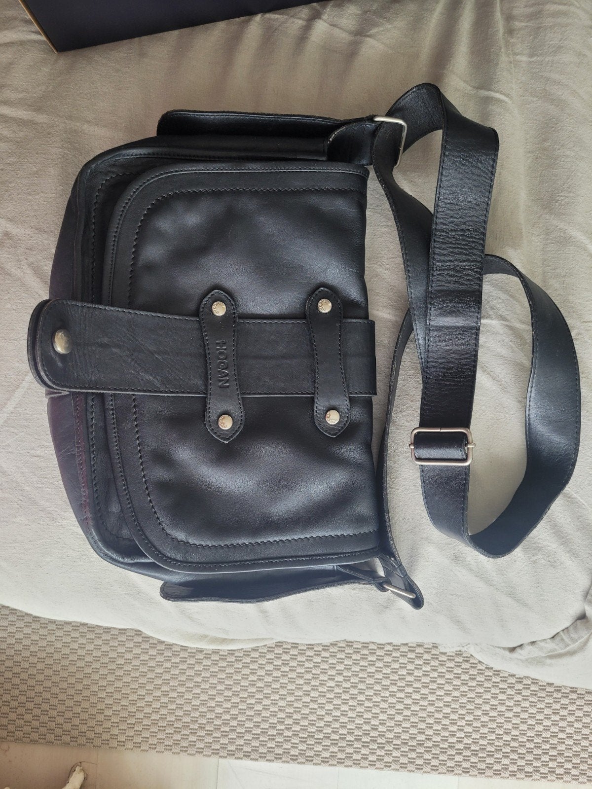 Leren vintage Hogan (Tod's) messenger bag, Ophalen of Verzenden, Zo goed als nieuw, Zwart, Leer