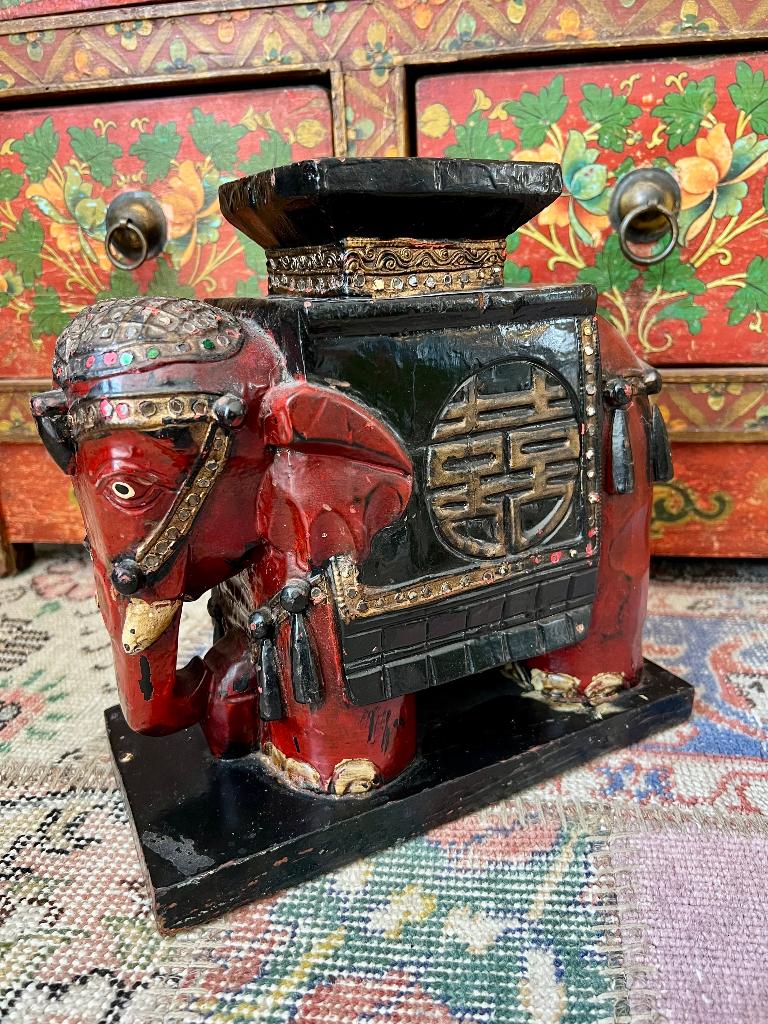 Vintage antiek hout bewerkt plantenstandaard Olifant Chinees, Ophalen of Verzenden