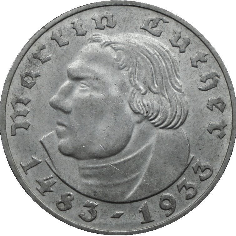 Duitse Rijk 2 reichsmark 1933 (A, 450j. Luther, zilver), Ophalen of Verzenden, Duitsland, Losse munt, Zilver