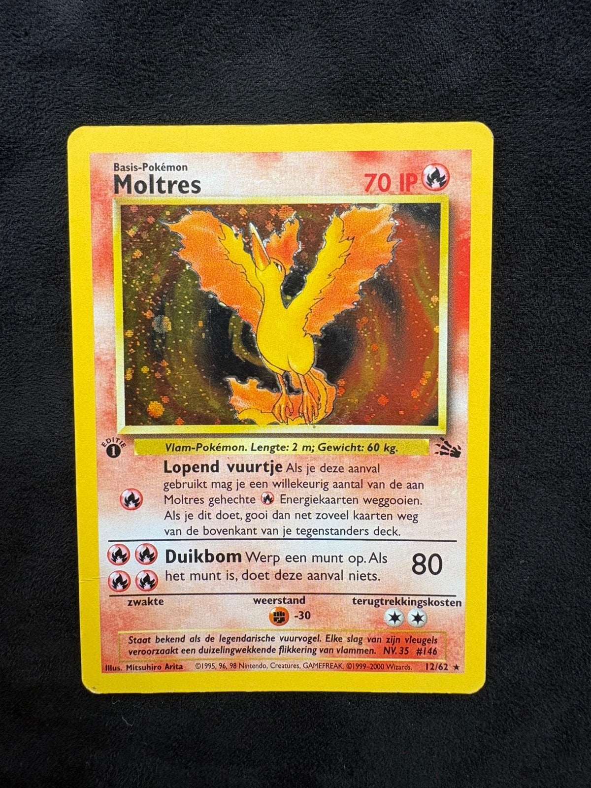 Moltres 12/62 Fossil 1st Edition Holo Dutch LP, Ophalen of Verzenden, Gebruikt, Losse kaart, Foil