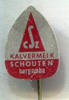 sCz Schouten Kalvermelk bergamba blik speldje ( E_203), Ophalen of Verzenden, Zo goed als nieuw, Merk, Speldje of Pin