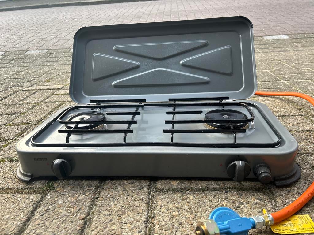 Gimeg 2-pits campinggastoestel met gasslang en drukregelaar, Ophalen, Gebruikt