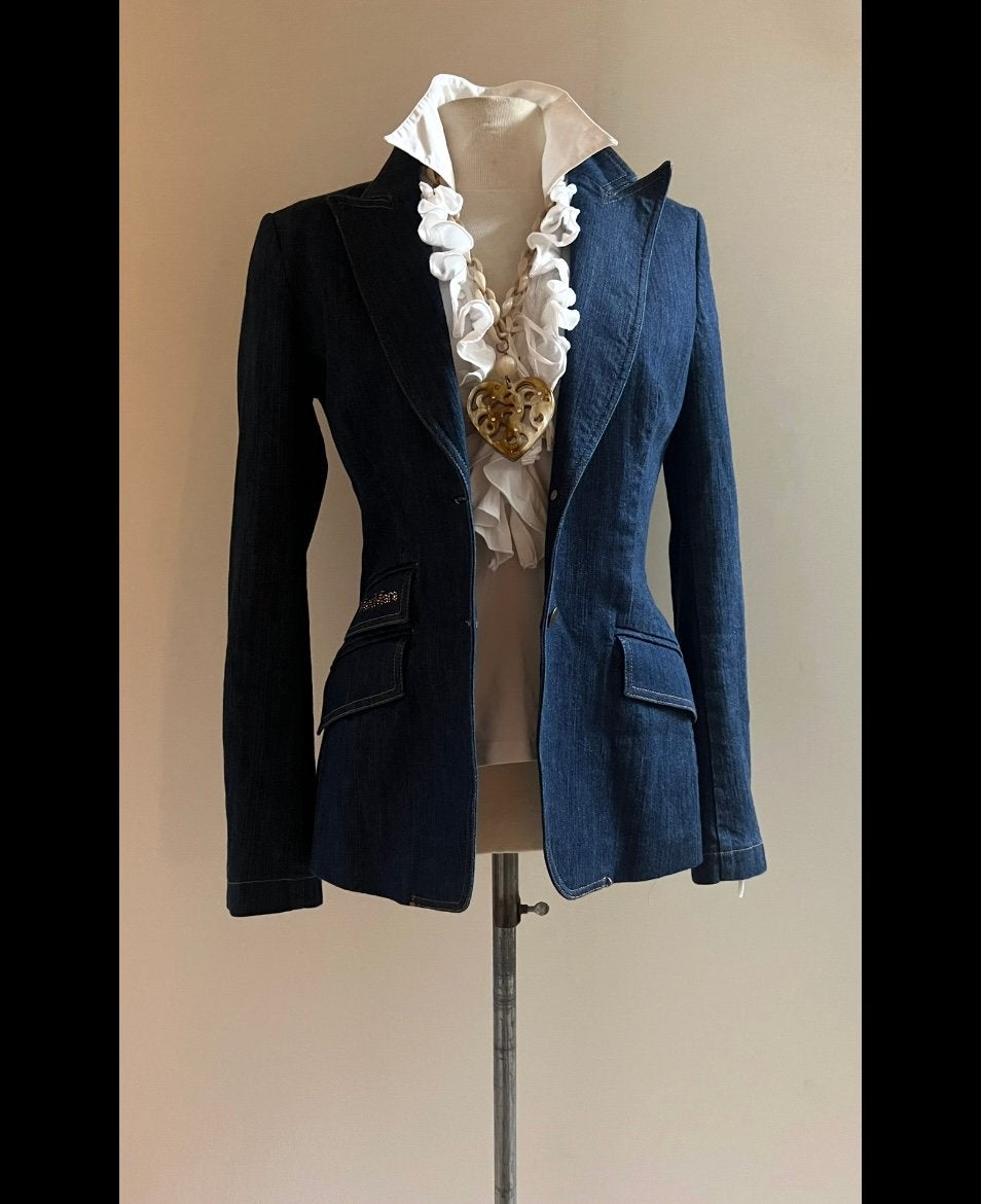MaxMara 38 jeans blazer jasje colbert blauw katoen elasthan, Kleding | Dames, Verzenden, Zo goed als nieuw, Blauw