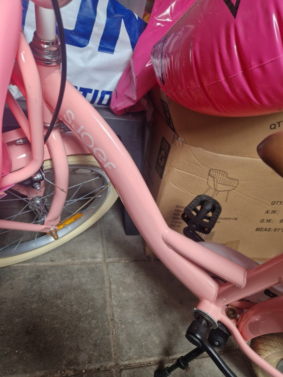 Roze kinderfiets SJOEF met poppenzitje, Ophalen of Verzenden, Zo goed als nieuw, 16 tot 20 inch