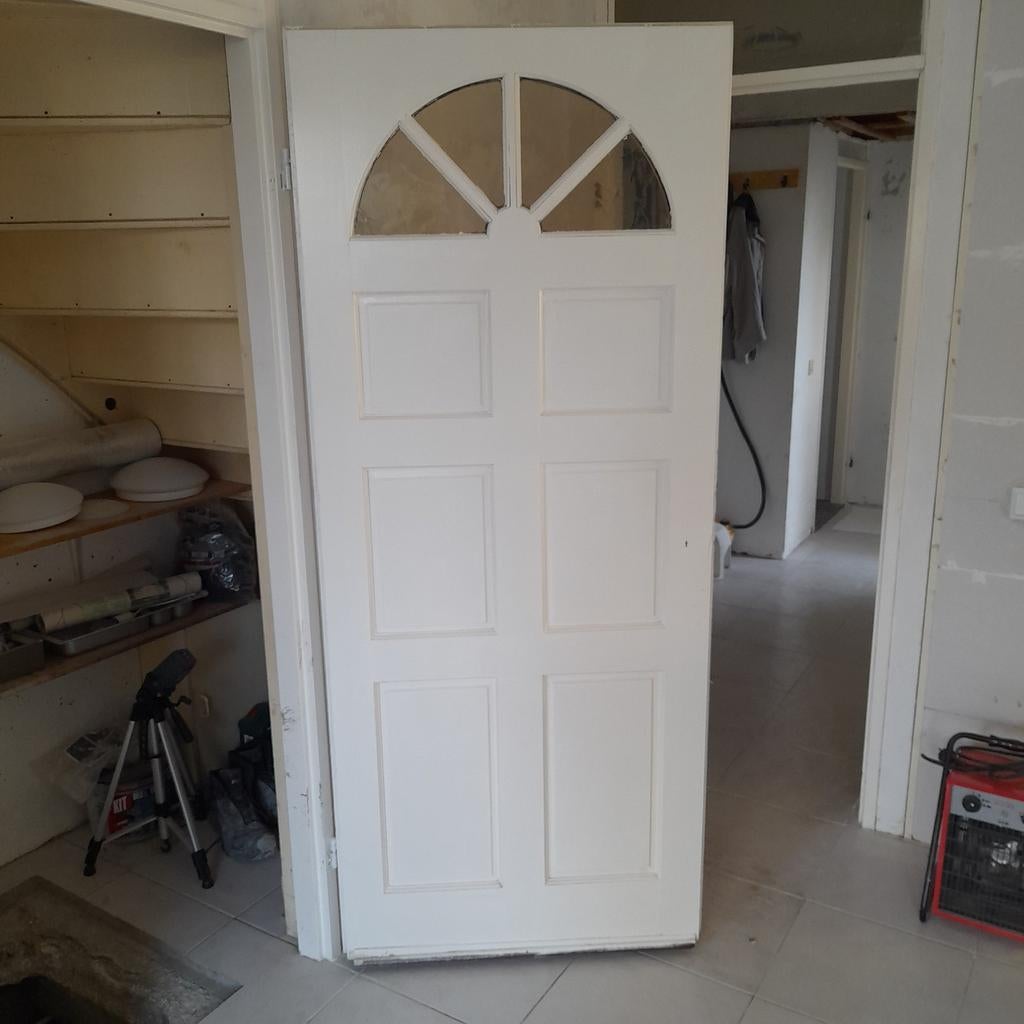 Witte houten (Kast)deur, Ophalen, Gebruikt, Binnendeur, 200 tot 215 cm