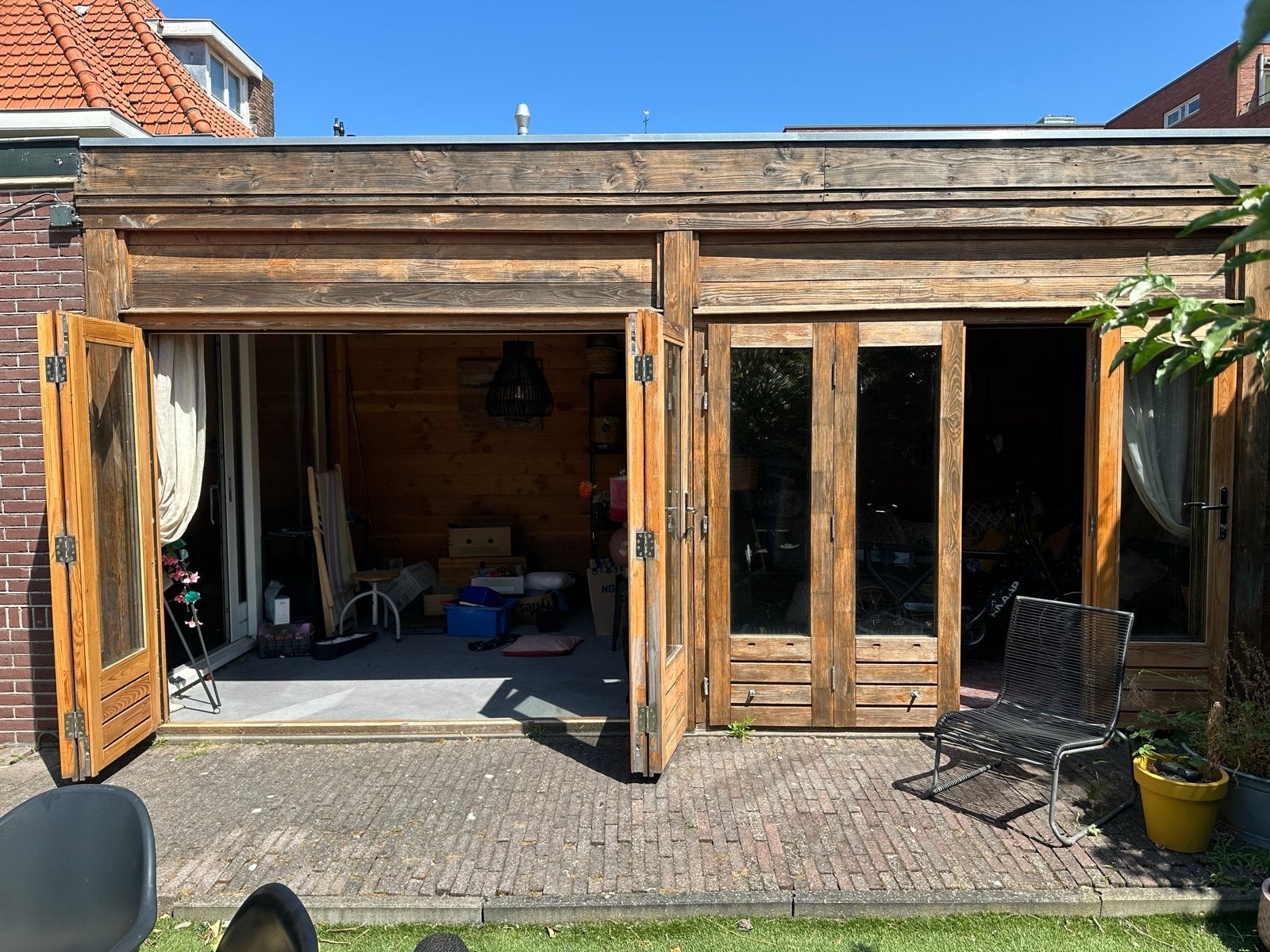 Douglas Houten Veranda met Harmonica Deuren - 6,2 x 3,2 m, Ophalen, Zo goed als nieuw, Veranda