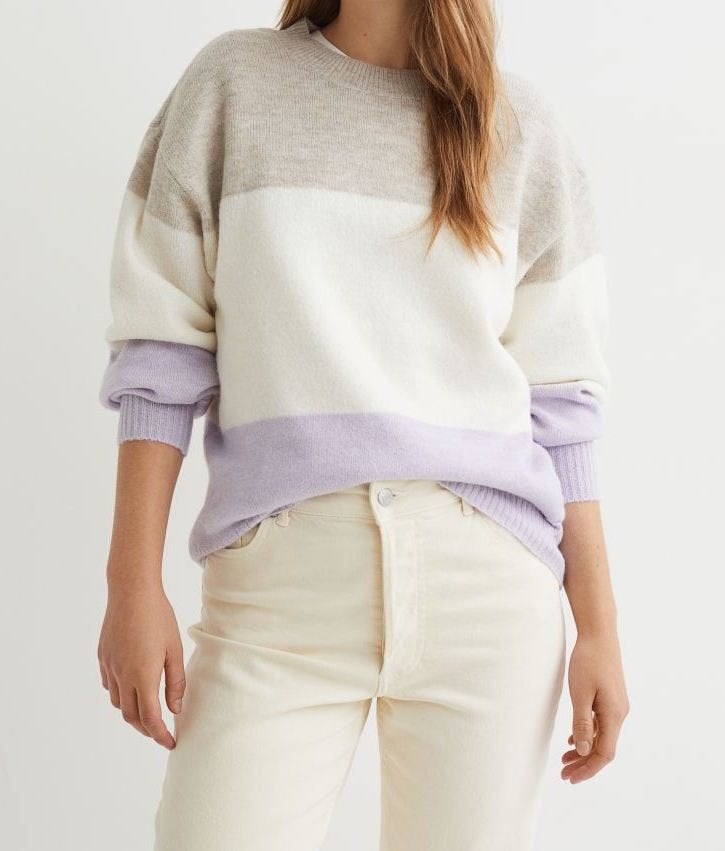 H&M lichtpaars wit beige gebreide wollen trui maat XS, H&M, Paars, Nieuw, Ophalen of Verzenden