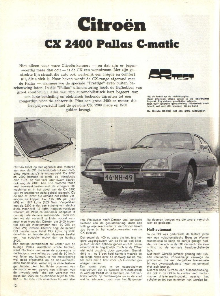 Autorevue test Citroen CX 2400 Pallas C-Matic 1977, Ophalen of Verzenden, Gelezen, Citroën