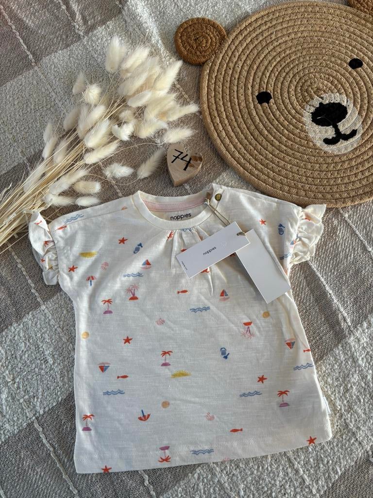 Nieuw Noppies shirtje maat 74 met zomerse print, Kinderen en Baby's, Babykleding | Maat 74, Zo goed als nieuw, Ophalen of Verzenden