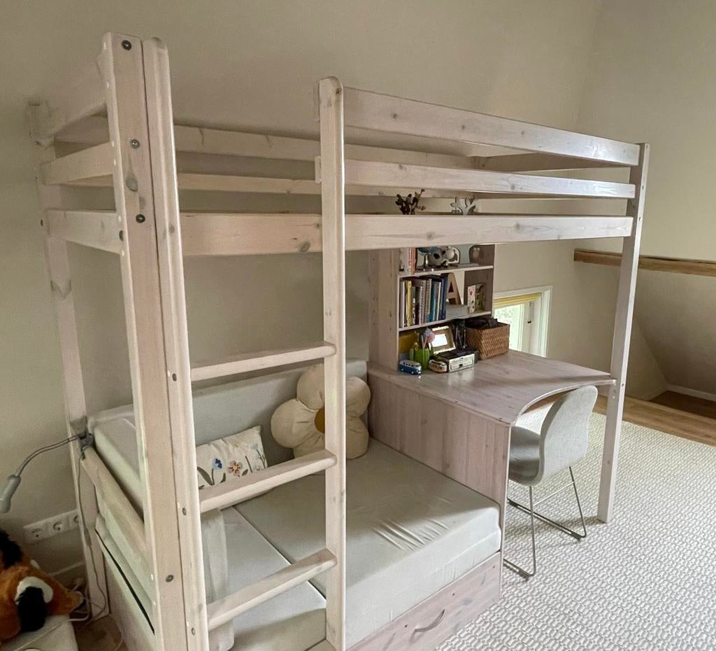 Hoogslaper kind met bureau en logeerbed, Huis en Inrichting, Slaapkamer | Stapelbedden en Hoogslapers, Ophalen, Gebruikt, Eenpersoons