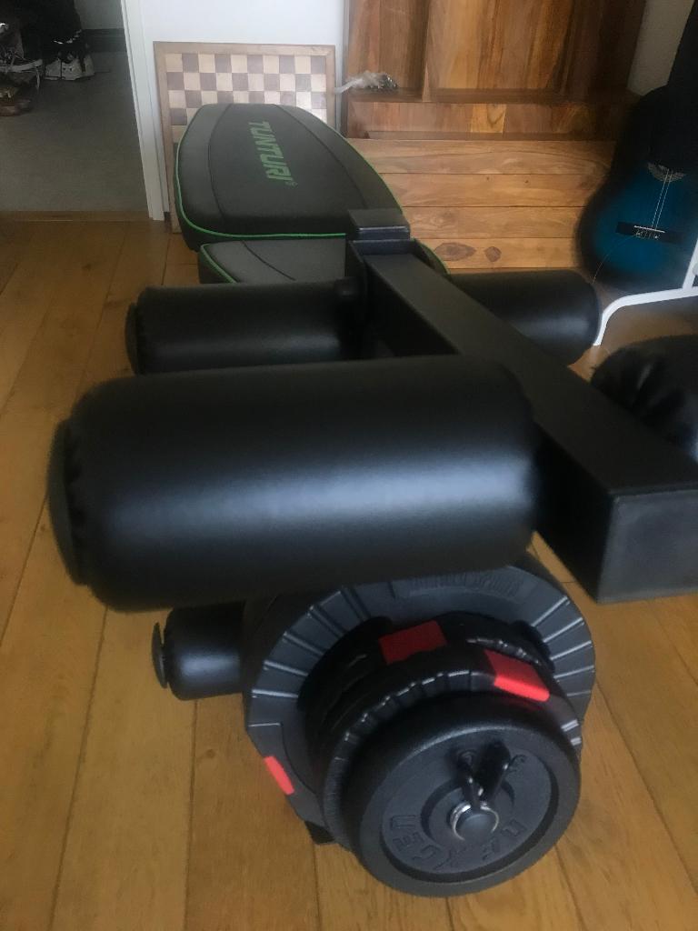 Tunturi UB60 fitnessbank en Gorillasports Halter set 17,5kg, Ophalen, Zo goed als nieuw, Metaal, Ligfiets