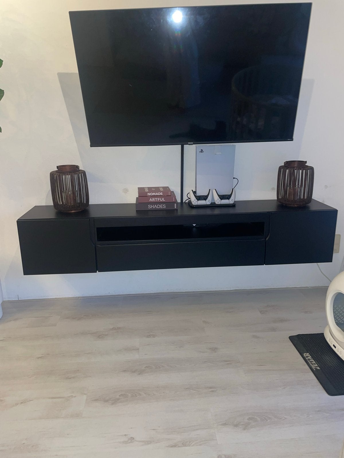 Zwart zwevend tv-meubel met opbergruimte, Ophalen, Gebruikt, 150 tot 200 cm, Minder dan 100 cm