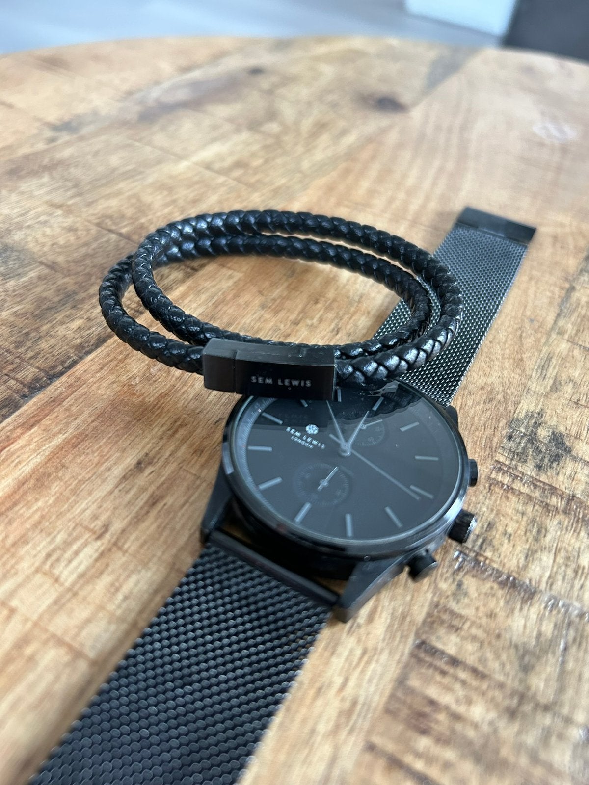Sem Lewis horloge en armband zwart heren, Ophalen of Verzenden, Gebruikt, Polshorloge, Overige merken
