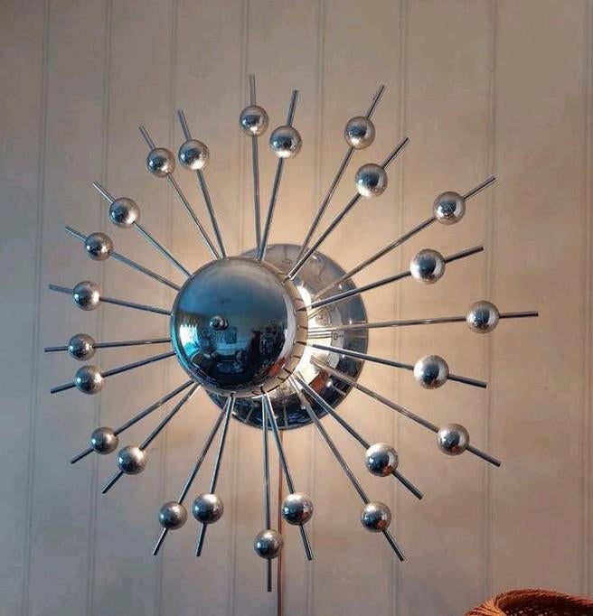 Vintage XXL Sputnik Wandlamp / Plafondlamp Chroom, Ophalen, Gebruikt, Vintage, Sputnik, Mid-century Modern