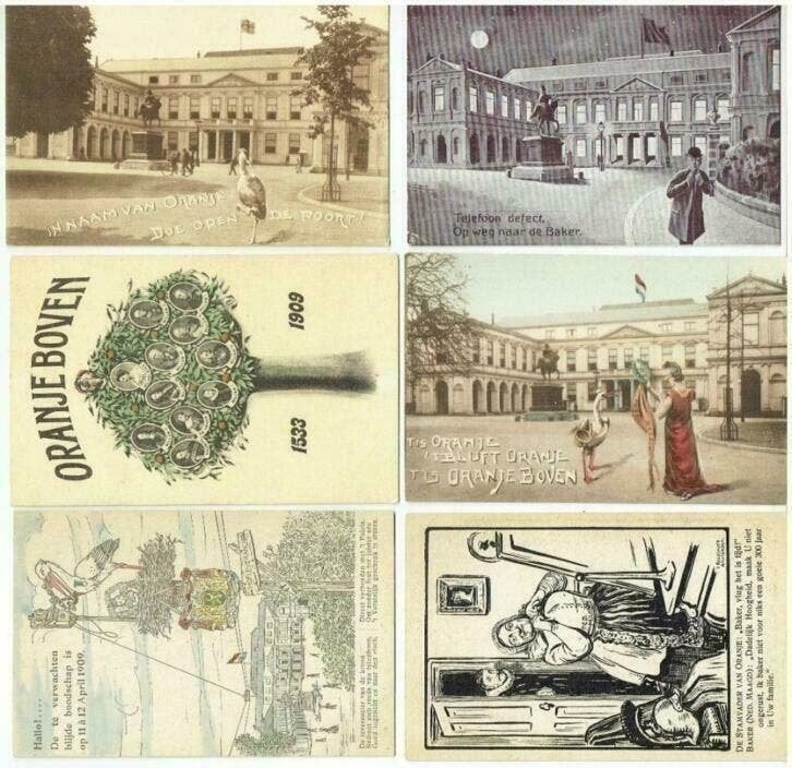 6 briefkaarten geboorte Prinses Juliana 1909 ongelopen, Ophalen of Verzenden, Voor 1920, Zuid-Holland