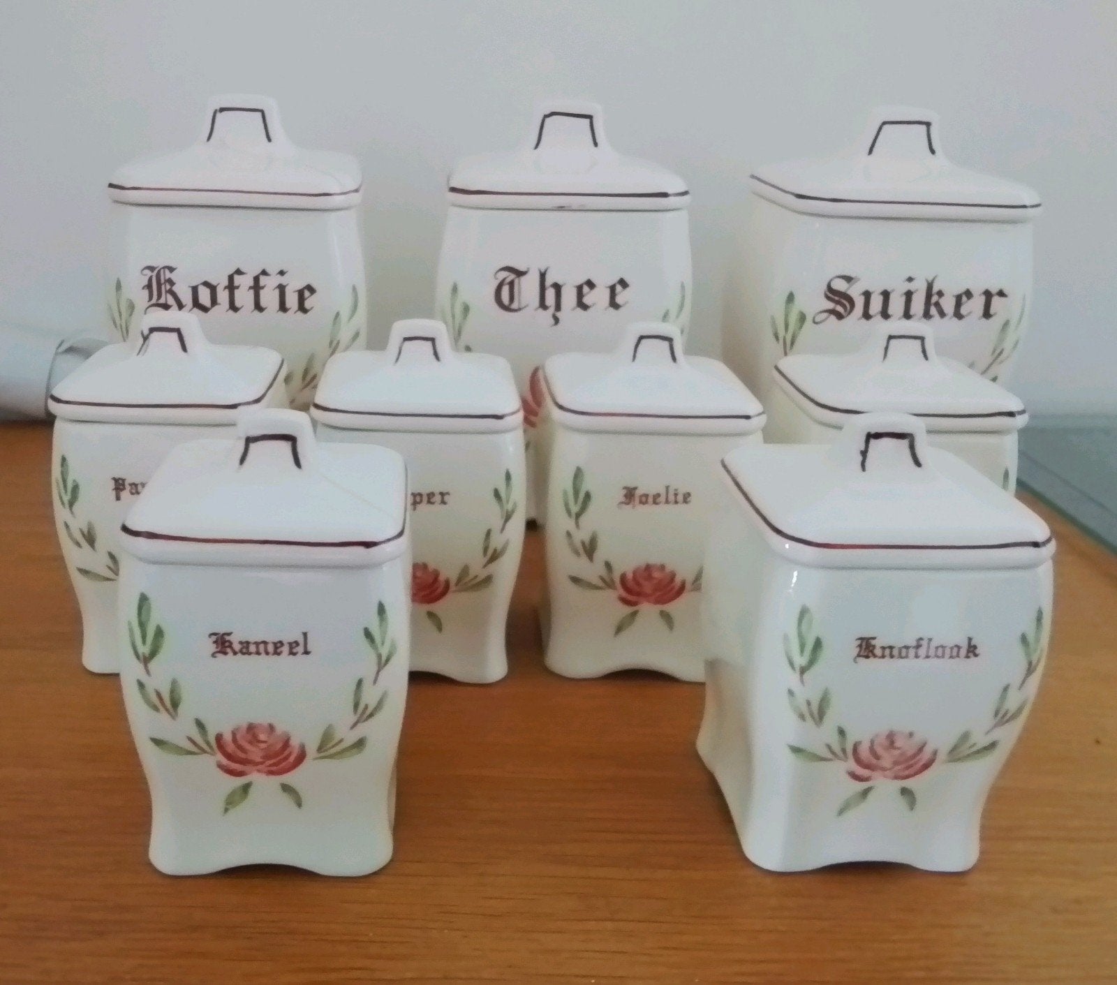 Voorraadpotten set Koffie, Thee, Suiker & Kruiden. Decoratie, Ophalen, Gebruikt