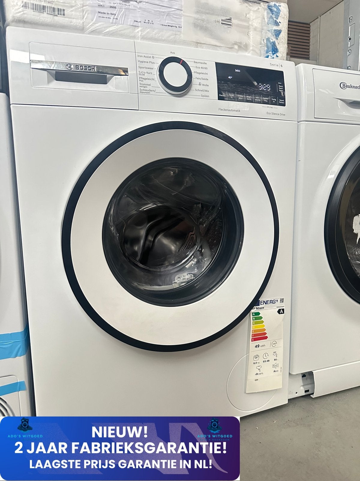 BOSCH SERIE 6 9KG WASMACHINE IronAssist SpeedPerfect, 1200 tot 1600 toeren, Minder dan 85 cm, Info@adoswitgoed.nl, Ophalen of Verzenden