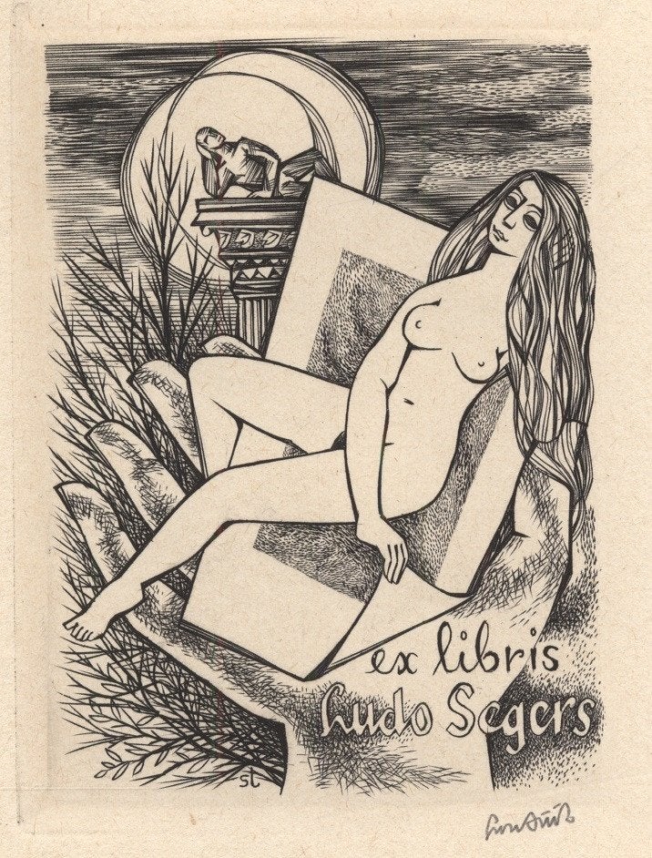 0707 Ex Libris Nederland : Lou Strik, 1958, Antiek en Kunst, Kunst | Etsen en Gravures, Verzenden, Ex libris