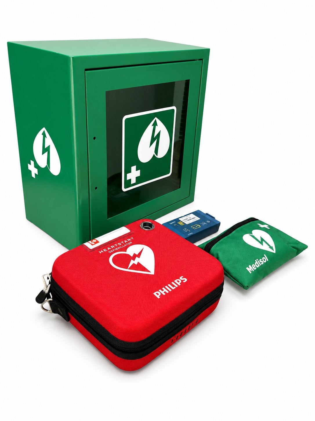 Philips HeartStart HS1 AED inc groene wandkast, draagtas, Ophalen of Verzenden, Zo goed als nieuw, Overige typen