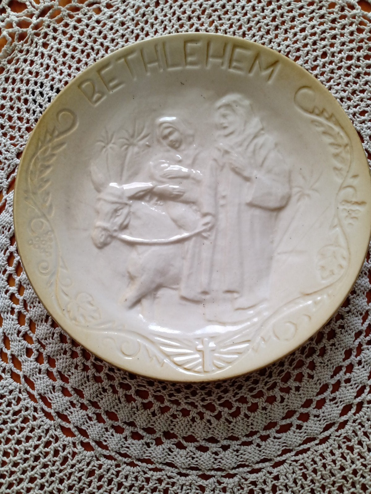 Oud Kerst Bordje in Reliëf - Bethlehem - 18 cm, Ophalen of Verzenden