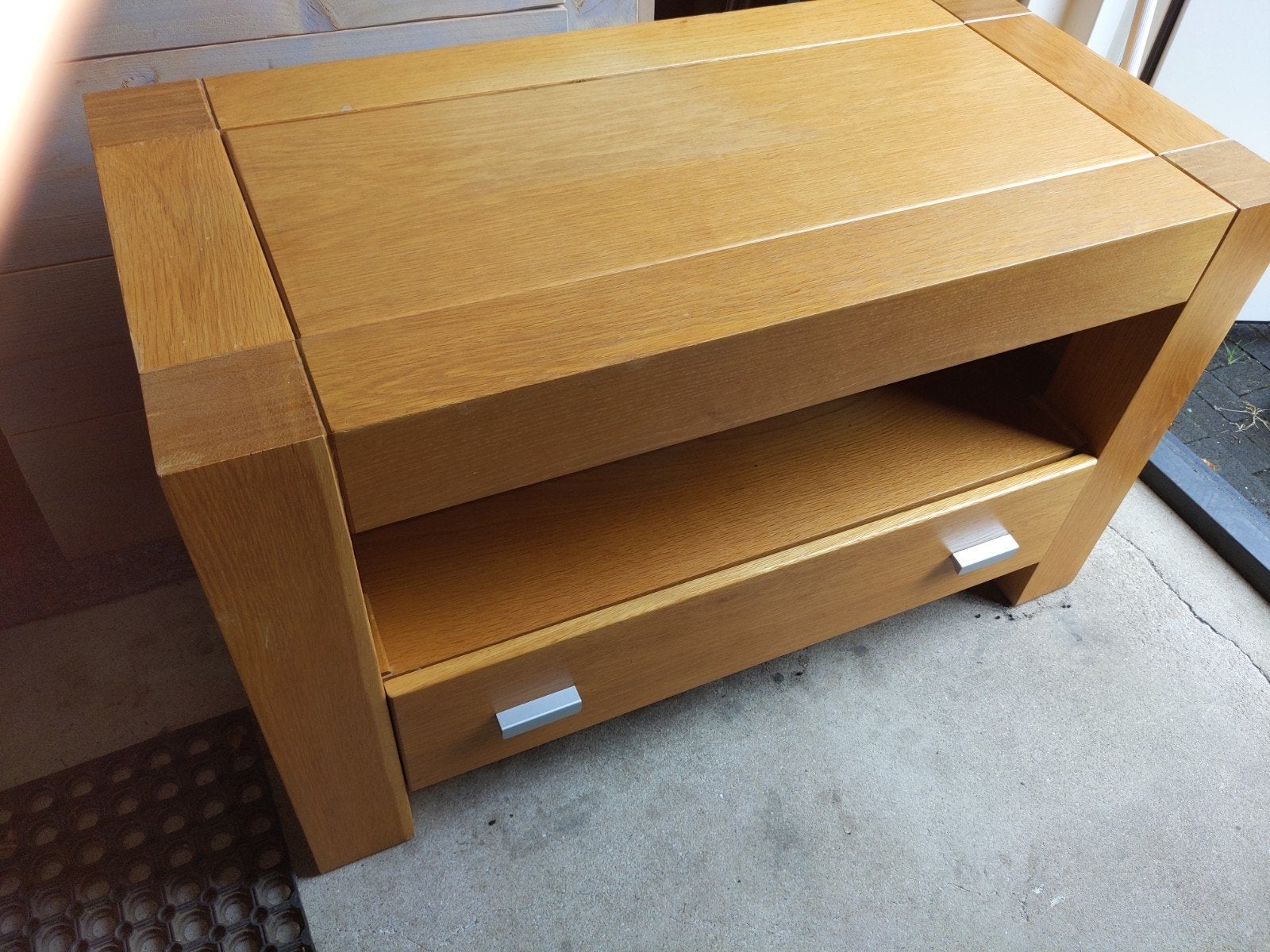 Houten tv meubel met lade en open vak, Ophalen, Gebruikt, 25 tot 50 cm, Minder dan 100 cm