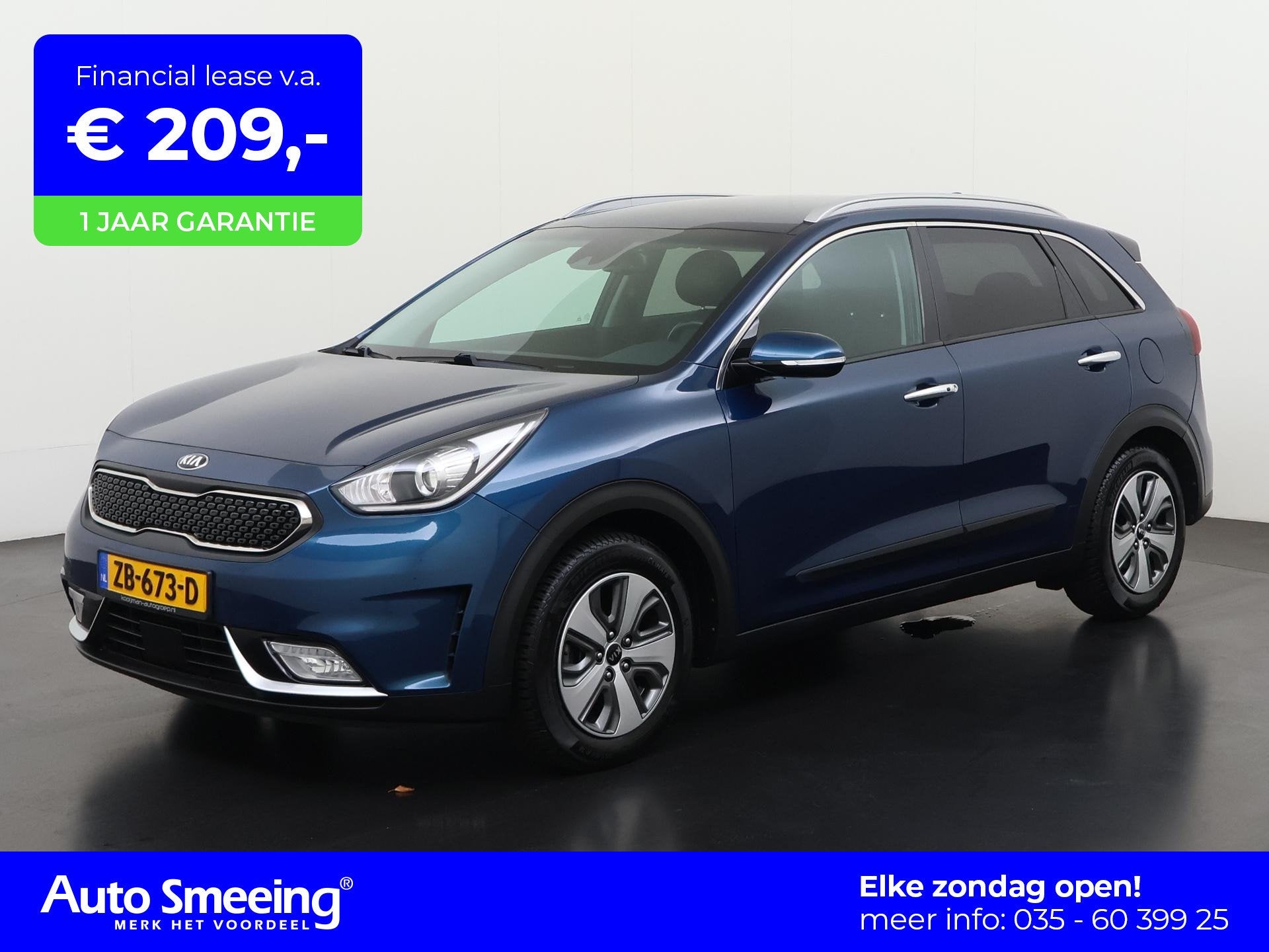 Kia Niro 1.6 GDi Hybrid DynamicPlusLine | Trekhaak | Leder |, Auto's, Gebruikt, Euro 6, Blauw, 1390 kg
