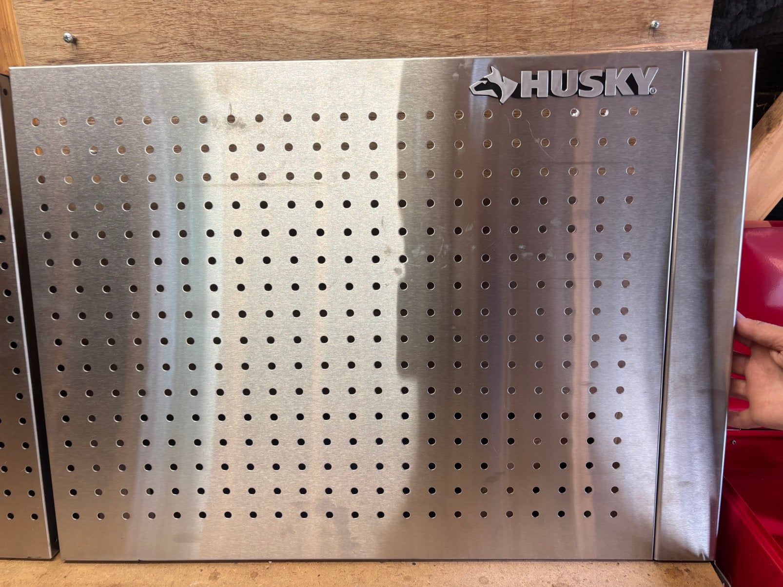 Husky RVS pegboard 200 cm incl. houders, haken en bakjes, Ophalen, Gebruikt, 170 cm of meer