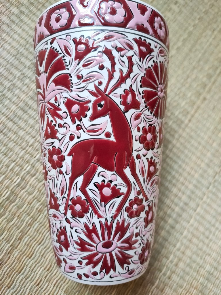 Vaas Grieks Rhodos-aardewerk Vintage bloemenpatroon en hert, Ophalen of Verzenden