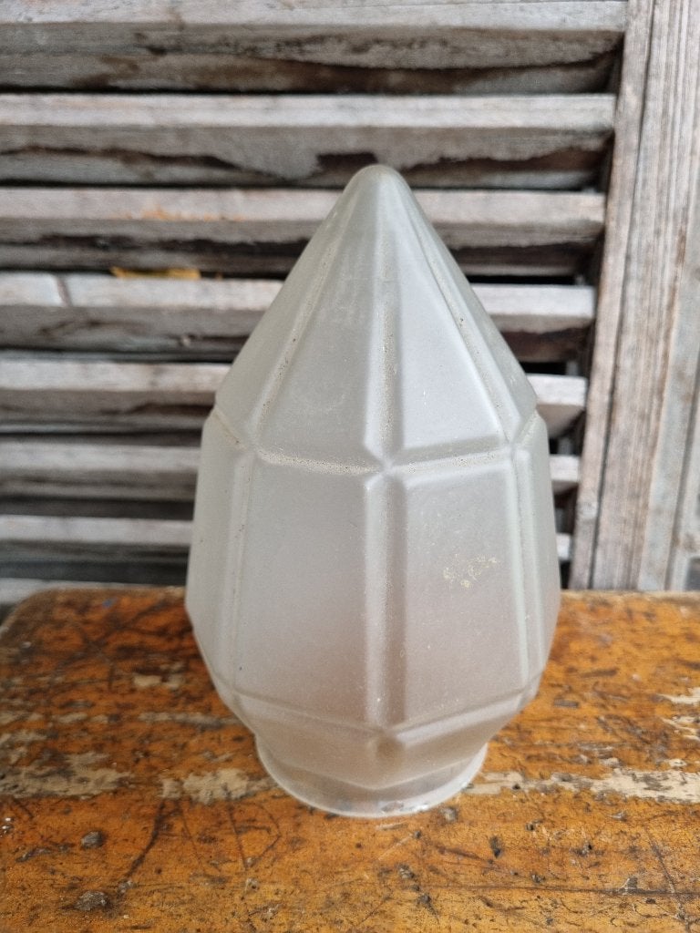 Art Deco lampenkap glas hanglamp Menhir, Huis en Inrichting, Hanglamp, Gebruikt, Wit, Rond