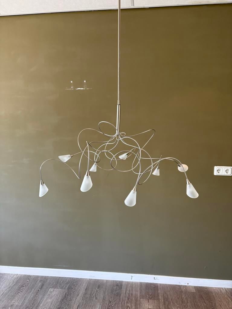 Harco Loor RVS design hanglamp met 9 lichtpunten, Ophalen of Verzenden, Gebruikt, Metaal
