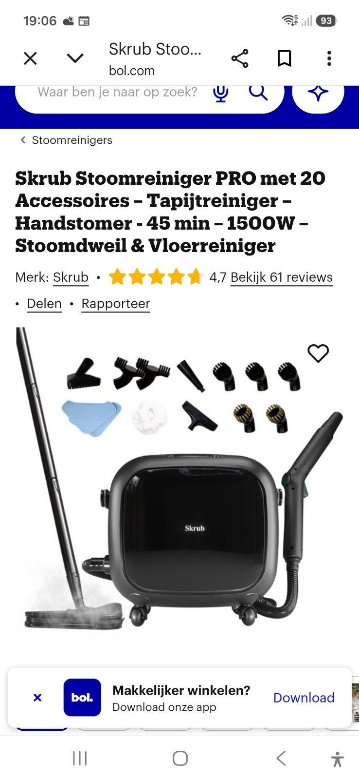 Skrub Stoomreiniger PRO met 20 Accessoires - 1500W, Ophalen of Verzenden, Zo goed als nieuw
