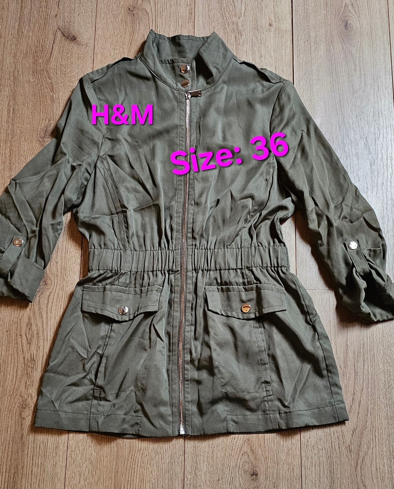 H&M, dames jas, groene jas legergroen, maat 36, maat 36 jas, H&M, Ophalen of Verzenden, Zo goed als nieuw, Maat 36 (S)