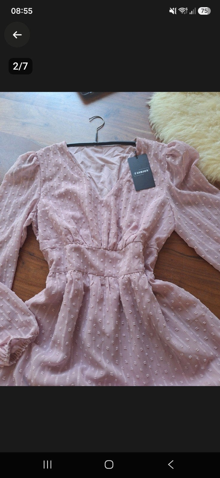 Elegante Roze Jurk met V-hals en Lange Mouwen - Maat M, Maat 38/40 (M), Nieuw, Ophalen of Verzenden, Roze