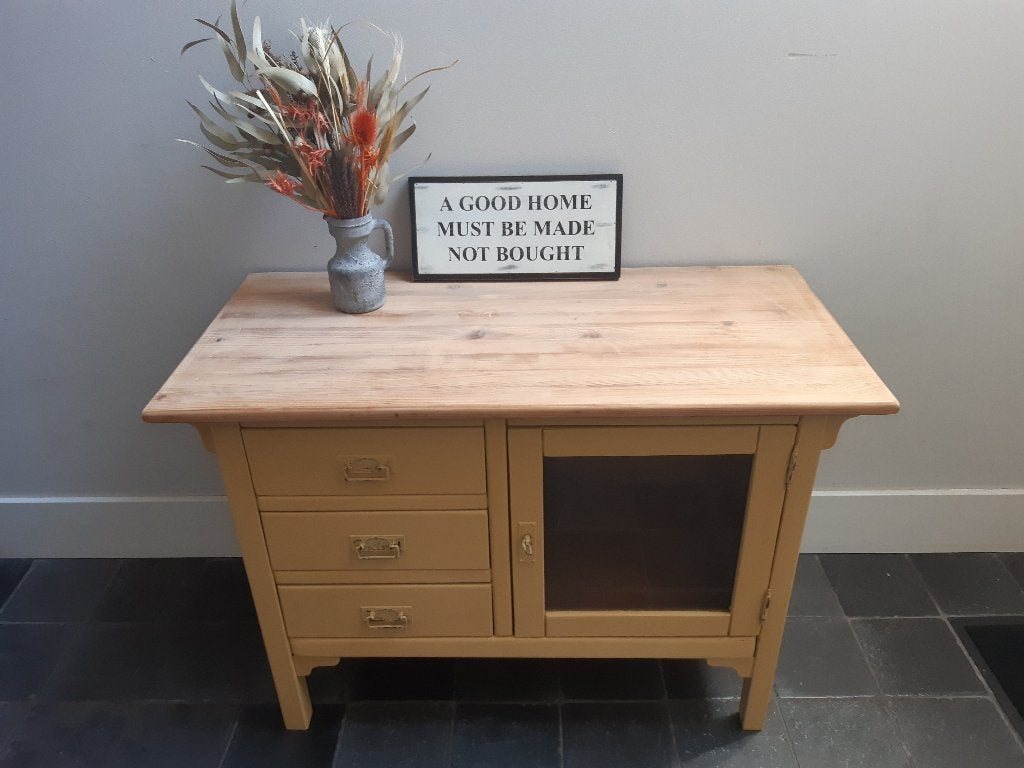 Gerestyled grenen kastje in fris gele kleur, Ophalen of Verzenden