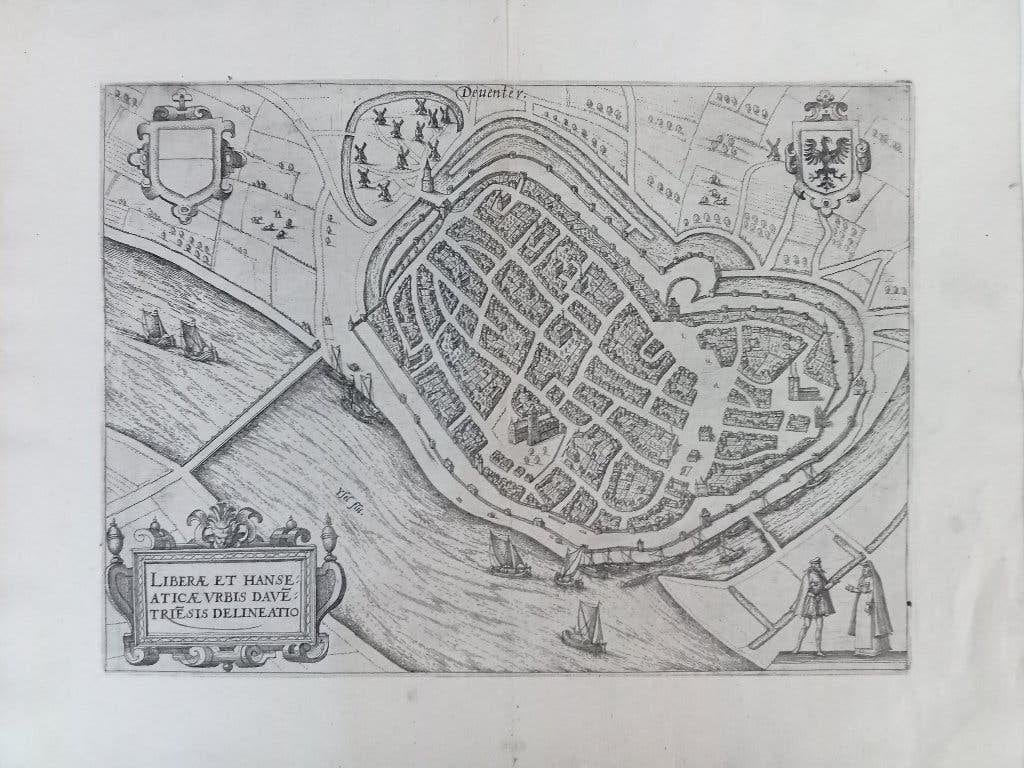 Deventer Plattegrond kopergravure Guicciardini ca. 1612, Antiek en Kunst, Origineel, Stadsgezicht, 23 cm, Gravure
