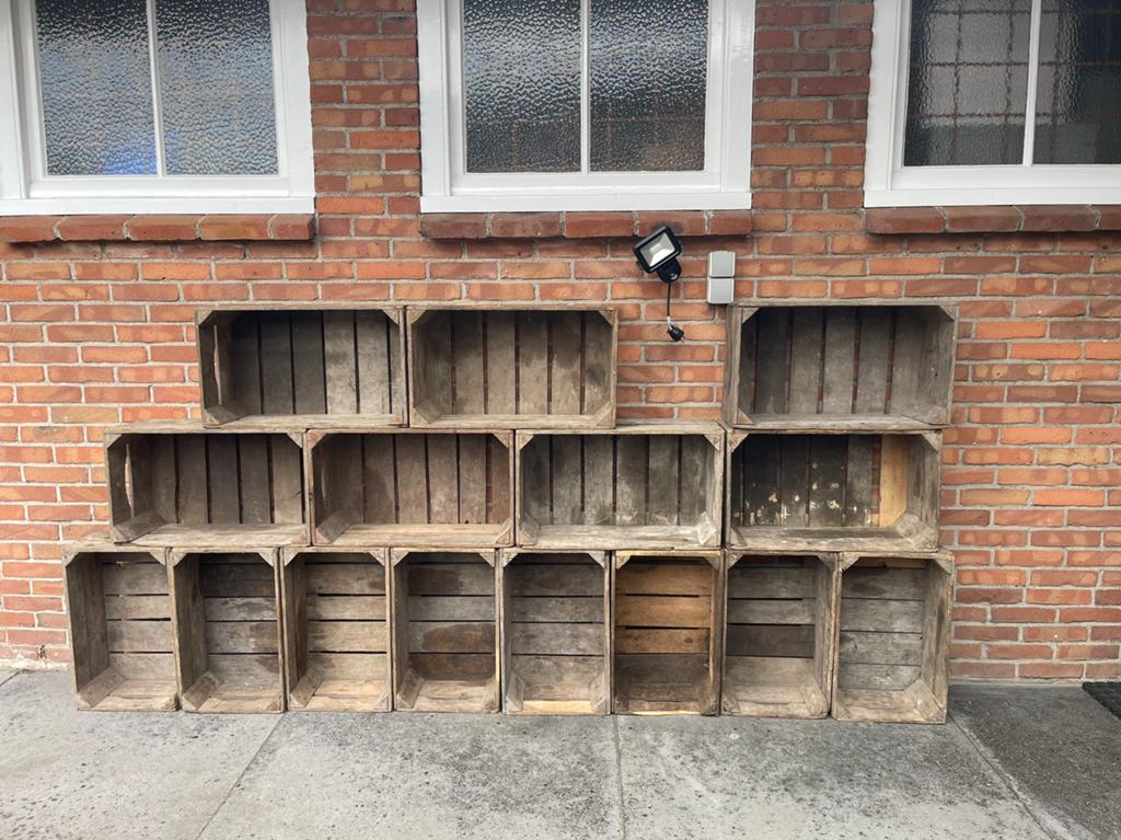 Oude veilingkistjes hout, Huis en Inrichting, Woonaccessoires | Kisten, Ophalen, Minder dan 50 cm, 50 tot 100 cm, Zo goed als nieuw