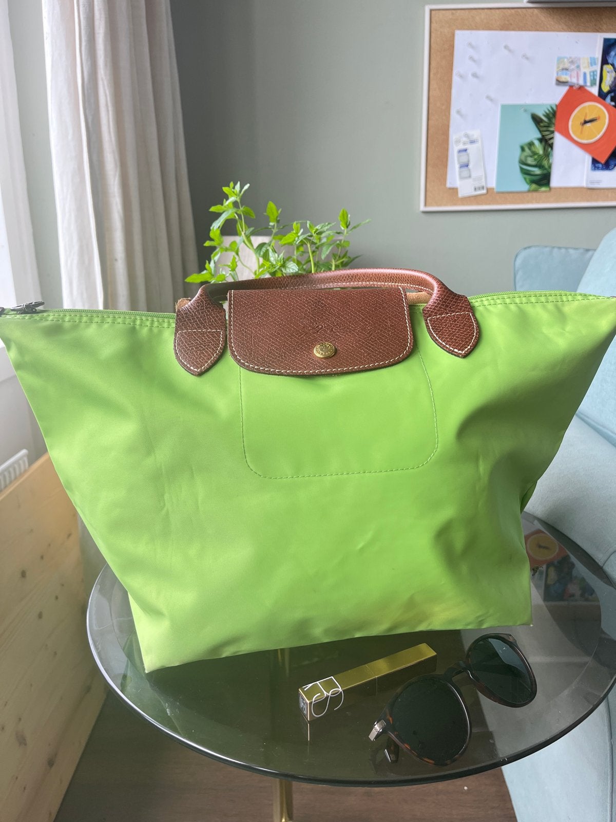 Longchamp Le Pliage Handtas - Levendig Limoengroen, Ophalen of Verzenden, Gebruikt, Groen, Handtas