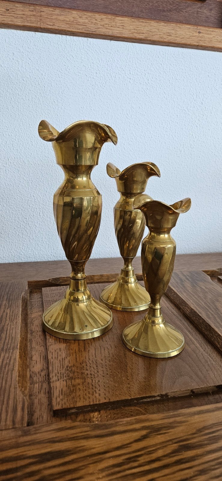 Set van 3 messing kandelaars - Vintage, Ophalen, Overige materialen