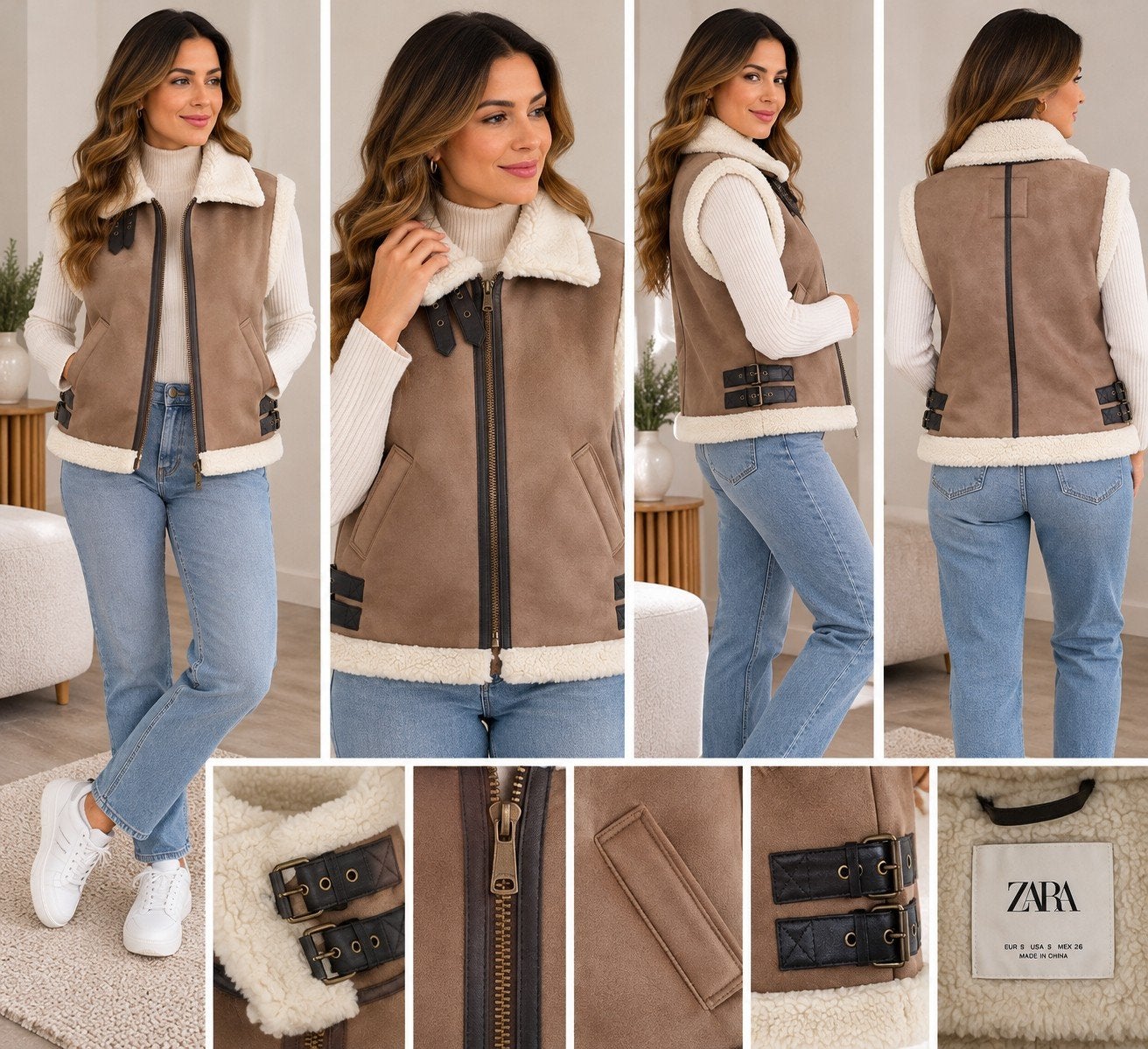 Zara aviator bodywarmer taupebruin met teddyvoering, Bruin, Zara, Ophalen of Verzenden, Zo goed als nieuw
