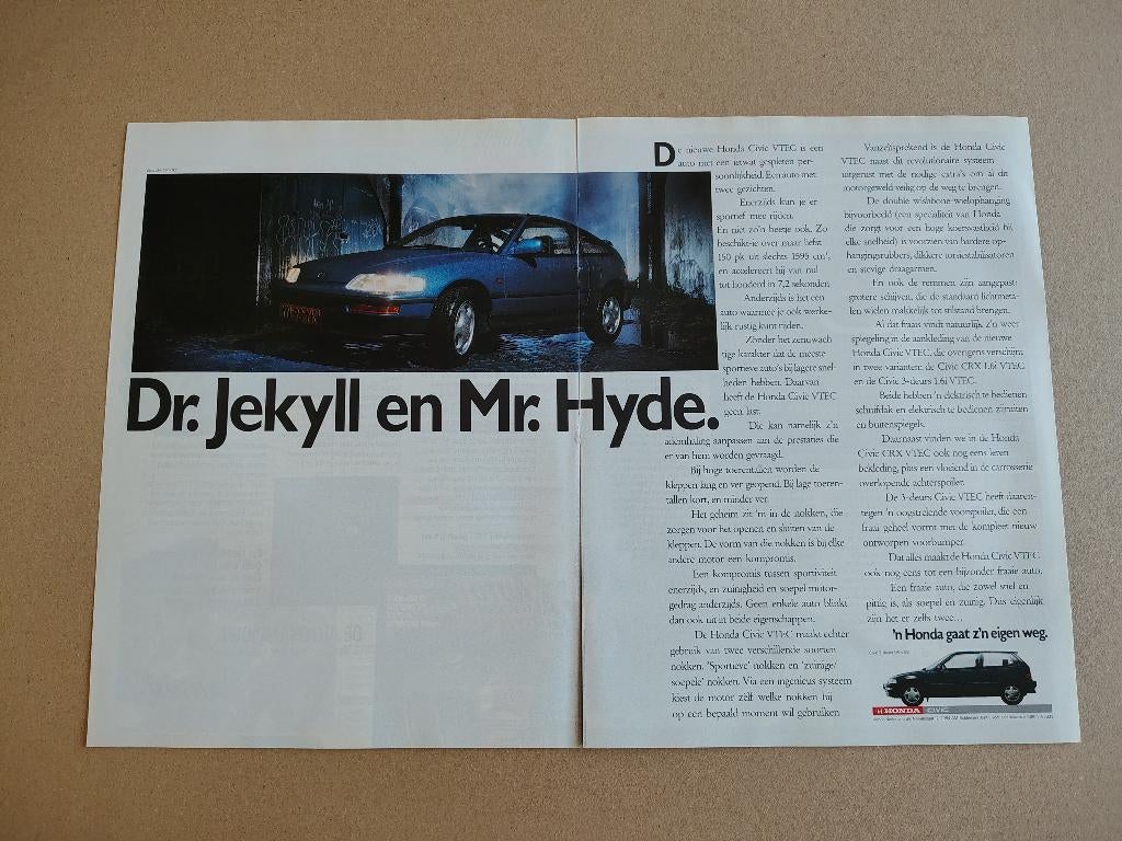 Reclame (uit oud tijdschrift) Honda CRX /Vtec / EE8 (1990), Verzenden, Gebruikt, Auto's
